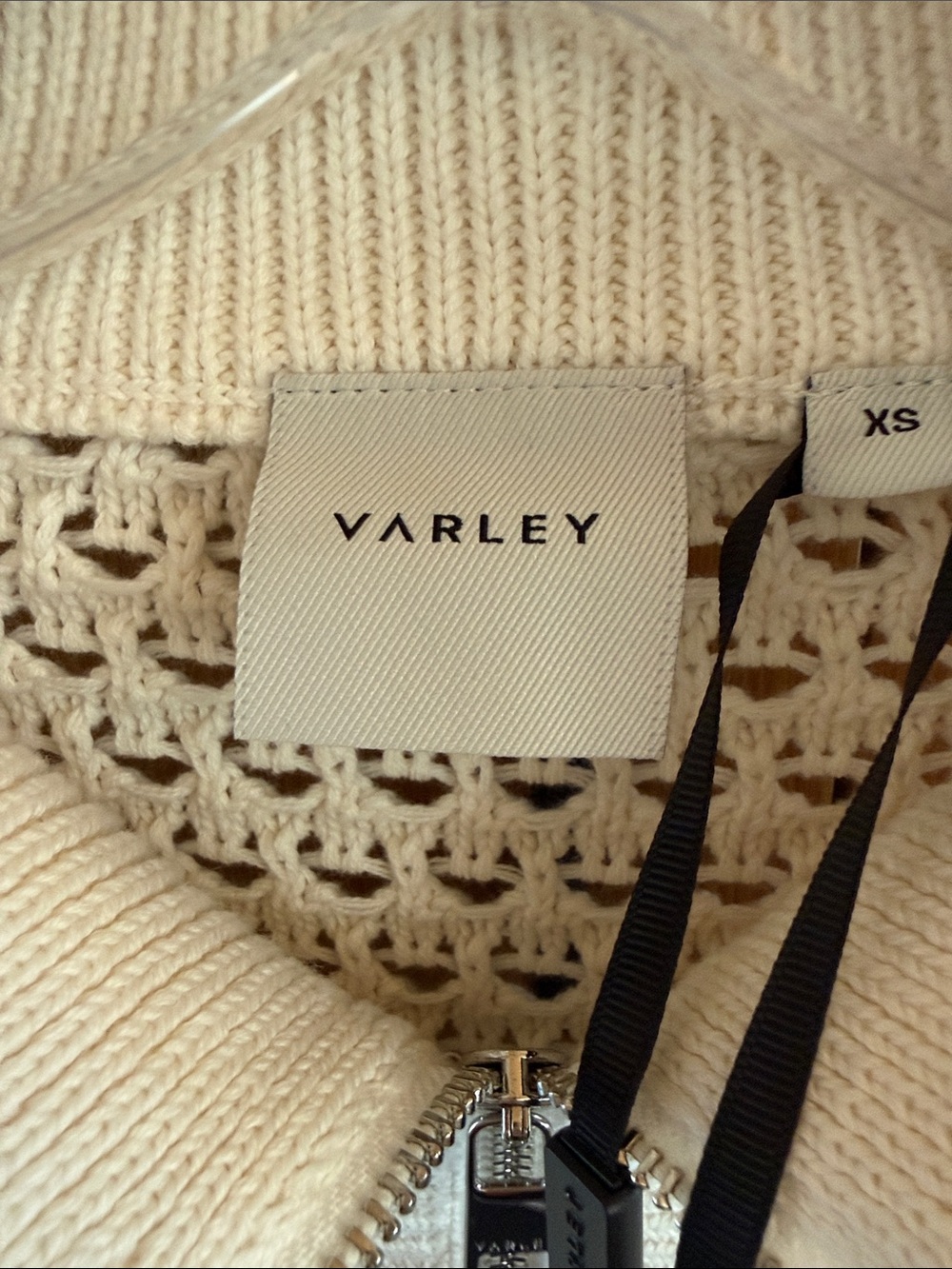 Varley Eloise white pointelle knit full-zip sweater Women’s size Xsmall - Picture 3 of 8